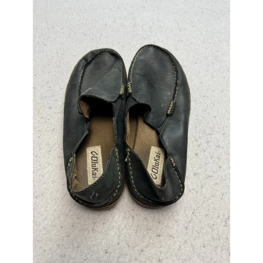 OLUKAI Moloa 10128-4033 Loafers Men 8.5 Navy Leather Moc Toe Casual SlipOn Shoes